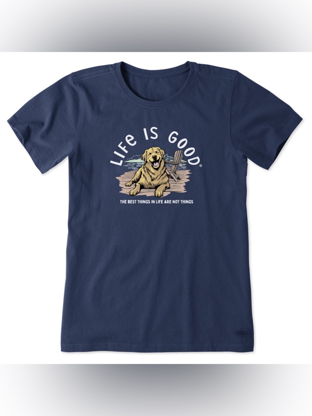 LIFE IS GOOD BEST THINGS GOLDEN DOC SHORT SLEEVE CRUSHER TEE BLUE/GRAY MEN’S XXL